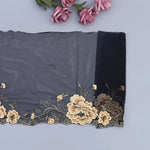 tissu dentelle motif floral doré polyester élégant noir opacité couture robe décoration artisanale