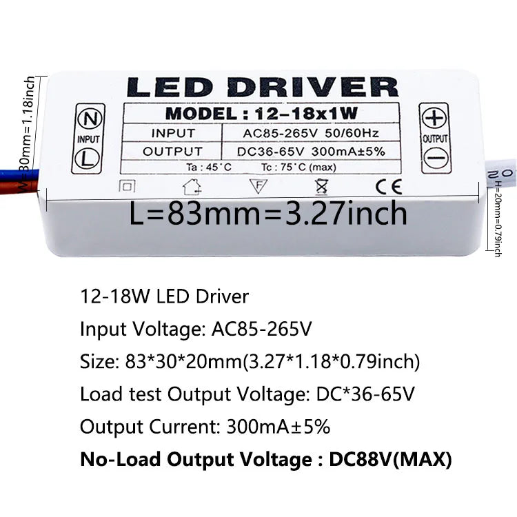 pilote led 300ma 120v 240v 3w 5w 7w 12w 18w 25w 36w alimentation ac90v