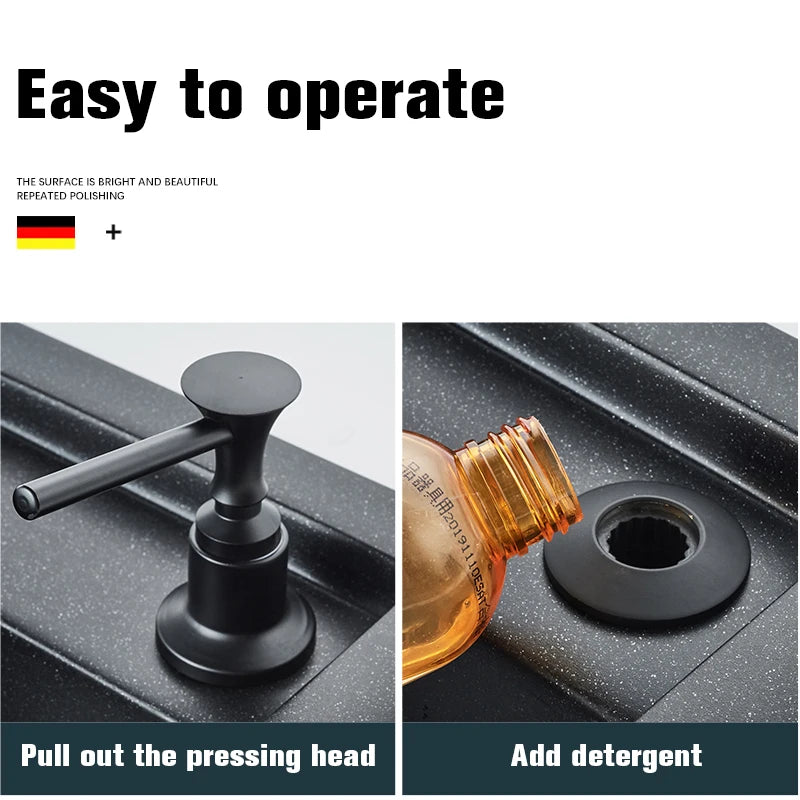 distributeur savon liquide noir mat acier inoxydable main moderne kitchen sink 250ml abs