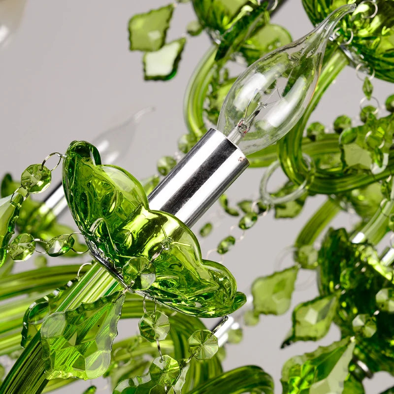 lustre vert olive cristal pendeloques goutte classique 58x60cm suspension chambre salon