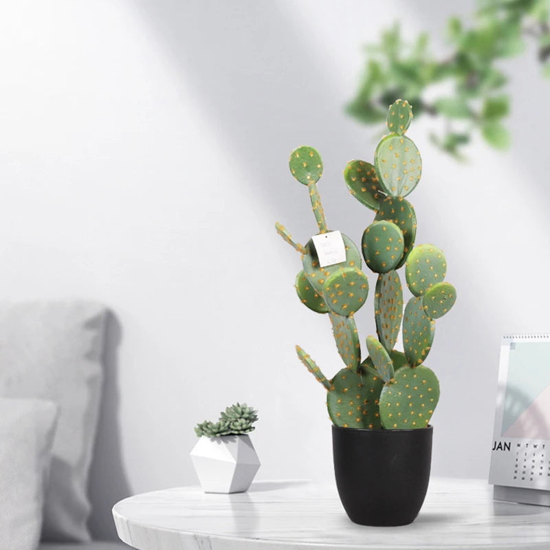 plantes artificielles vertes points dorés moderne décoration extérieure pot noir arrangement fleuri cactus succulente