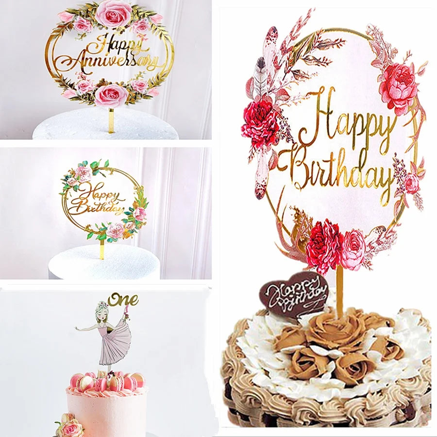 Fleurs acryliques dorées pour décoration gâteau anniversaire