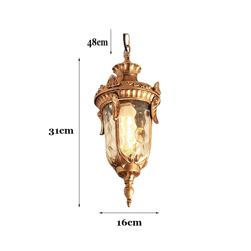 Lampe suspendue or noir verre translucide classique baroque chaîne texture métallique motif sculpté