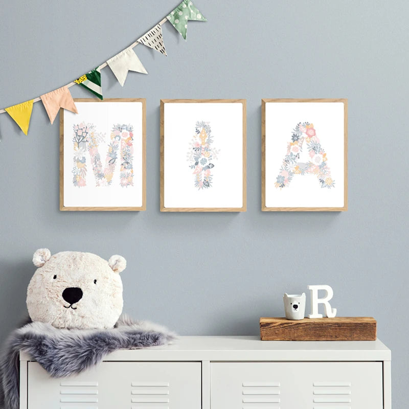 Décoration murale moderne avec motifs licornes et fleurs