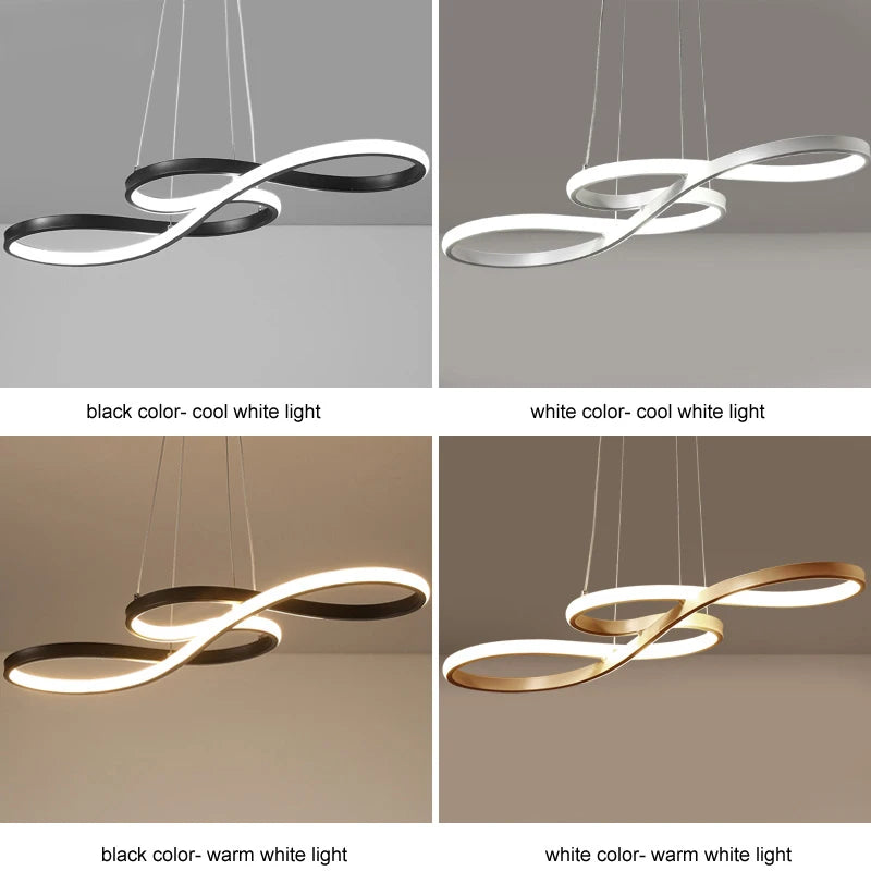 Suspension lumineuse moderne or blanc noir contemporain fixée chaînes