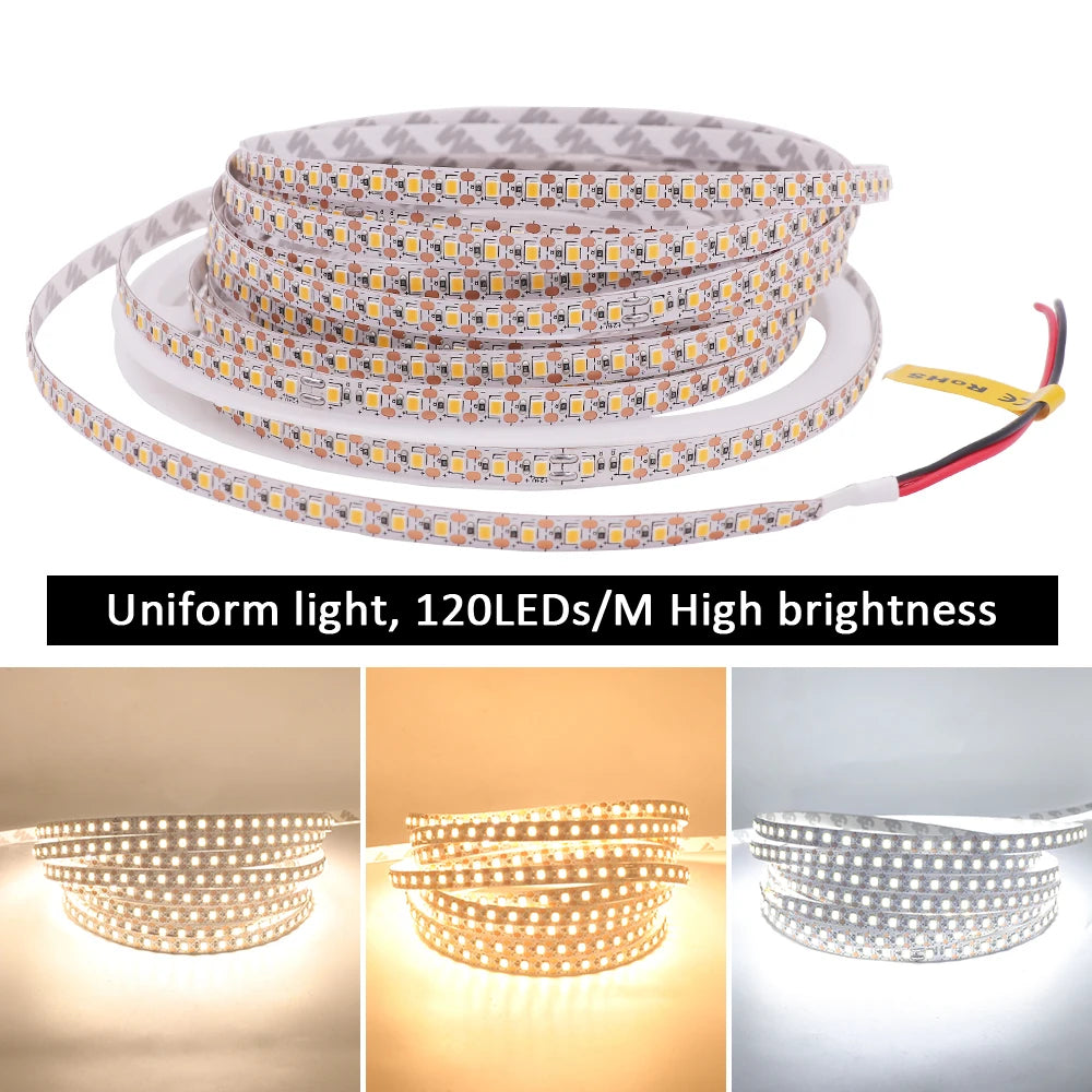 ruban led blanc 2700k 6500k 120leds adhésif moderne 24v 50000h non étanche 10m