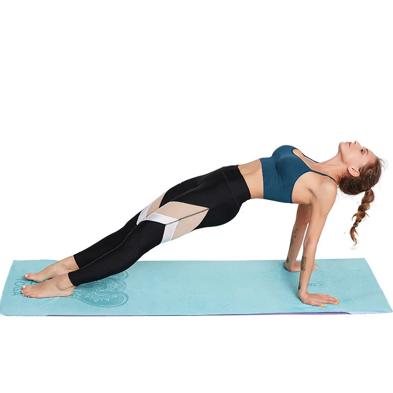 tapis yoga double couche non glissant bleu marine motifs floraux moderne 185x63cm yoga fitness