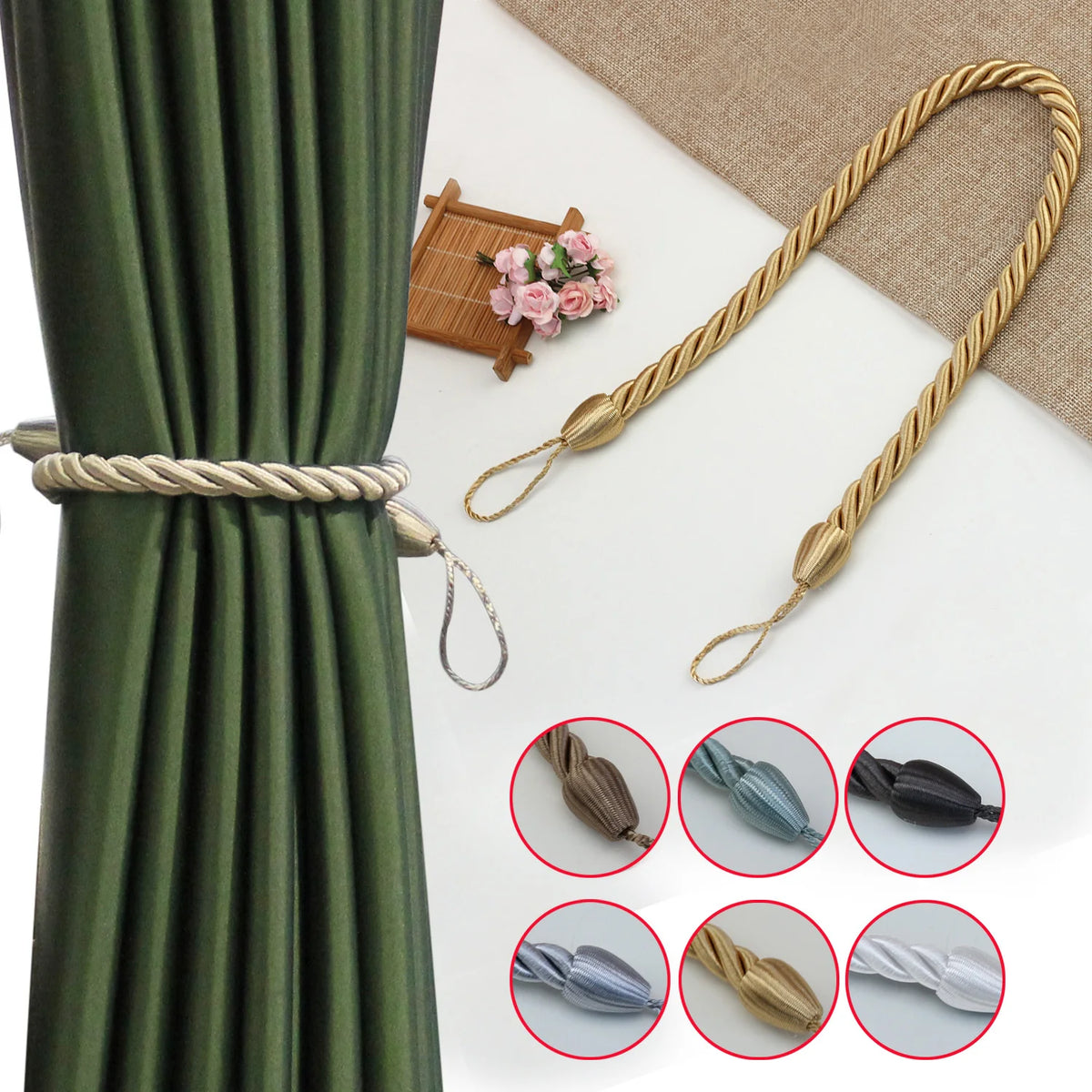 corde rideaux moderne or gris anneaux torsadée polonais accessoires décoration maison