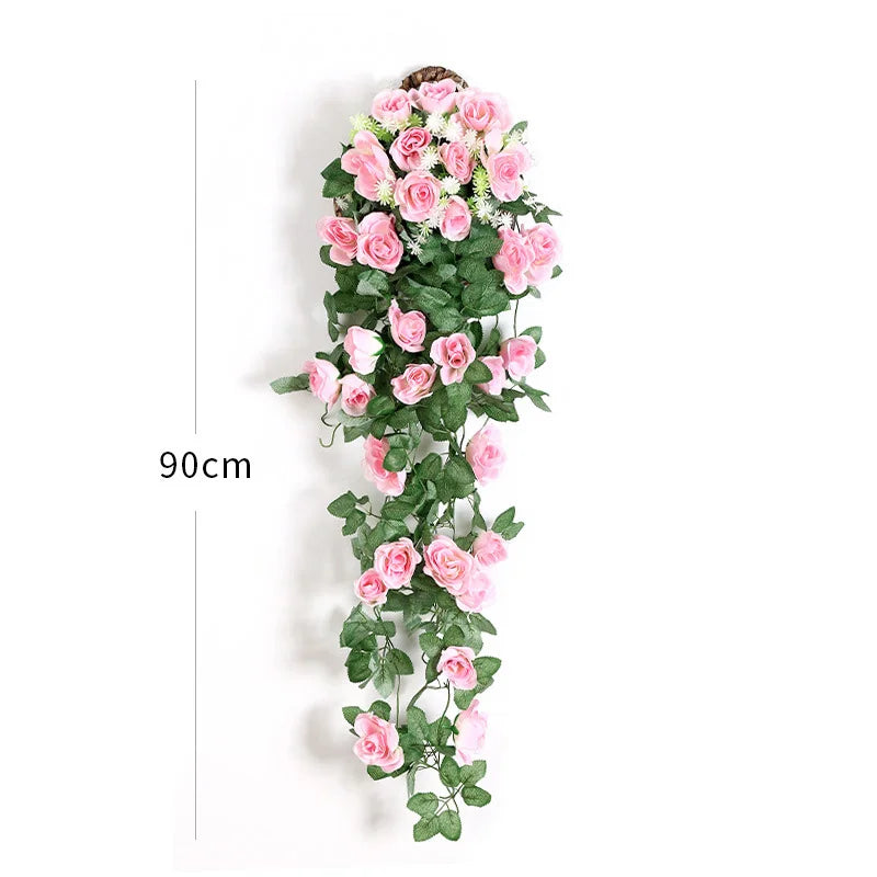 décoration murale guirlande florale roses artificielles feuilles vertes suspension intérieure mariage
