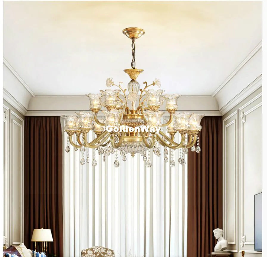 lustre cristal doré fleur transparent classique 18 bras suspension chambre salon