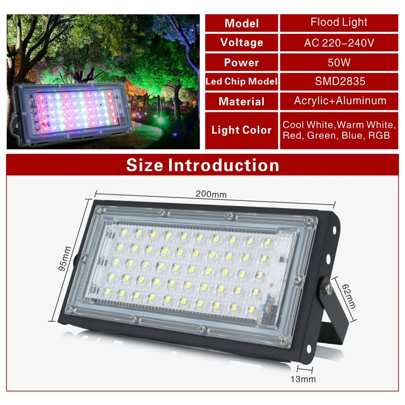 projecteur led extérieur ip65 noir blanc rouge vert bleu moderne 50w 220v rgb