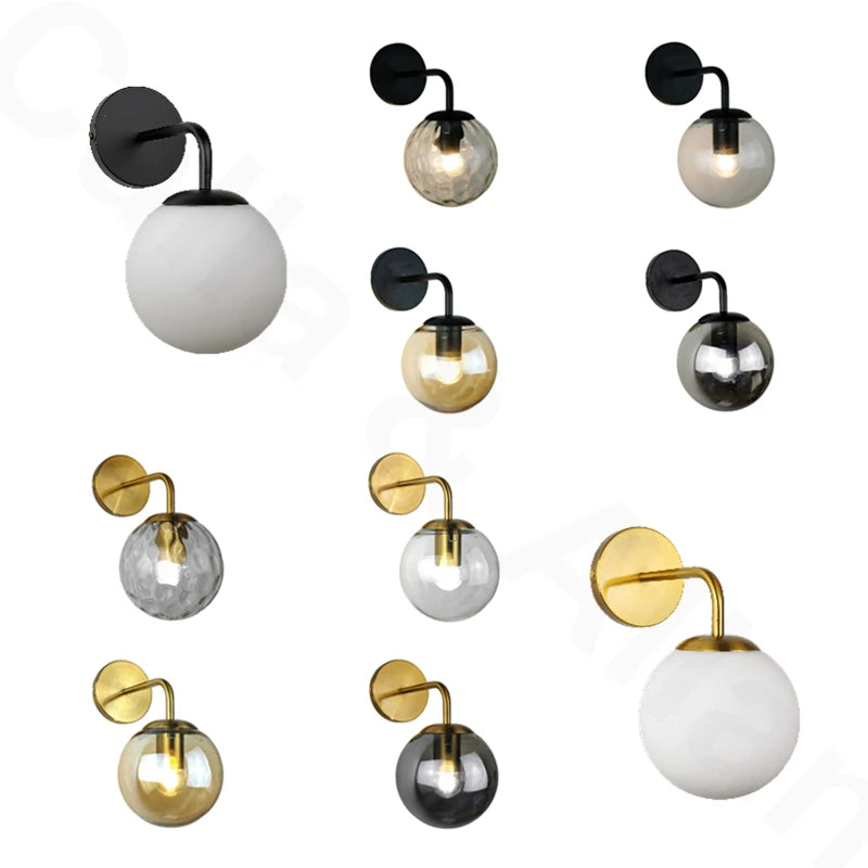 applique murale led moderne sphère verre gravée noir doré chambre salon cuisine 150mm 200mm