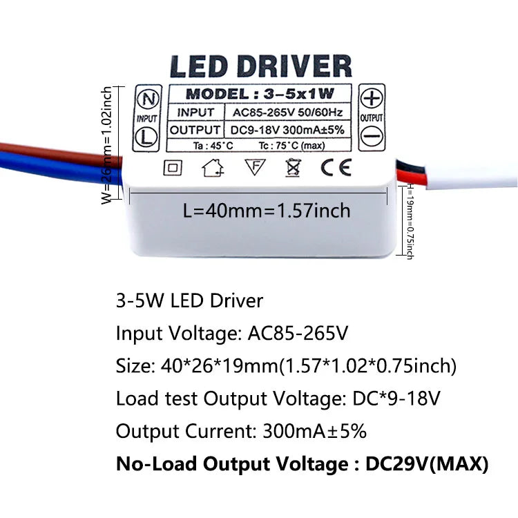 pilote led 300ma 120v 240v 3w 5w 7w 12w 18w 25w 36w alimentation ac90v