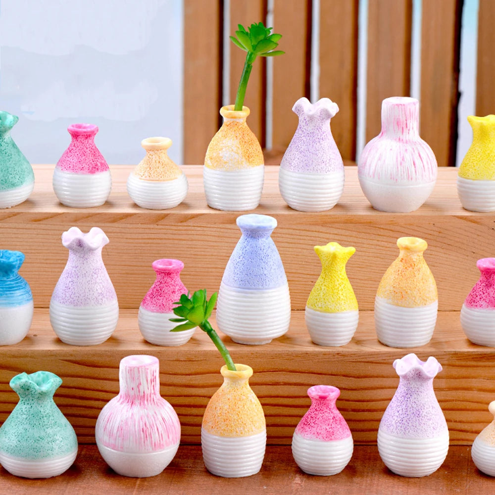 vases résine couleur bleue rose jaune mini paysage décoration jardin moderne