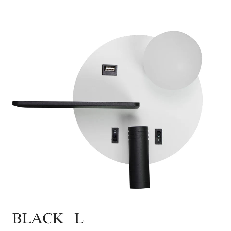 lampe murale moderne étagère usb blanc noir rose adjustable chambre salon