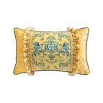 coussin jaune motif floral bleu classique tissu polyester respectueux environnement maison decoration adhésif