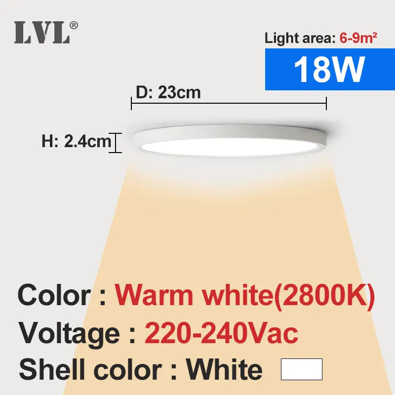 plafonnier led moderne blanc 220v 12w 18w 24w 32w 5000k 2000lm 30m²