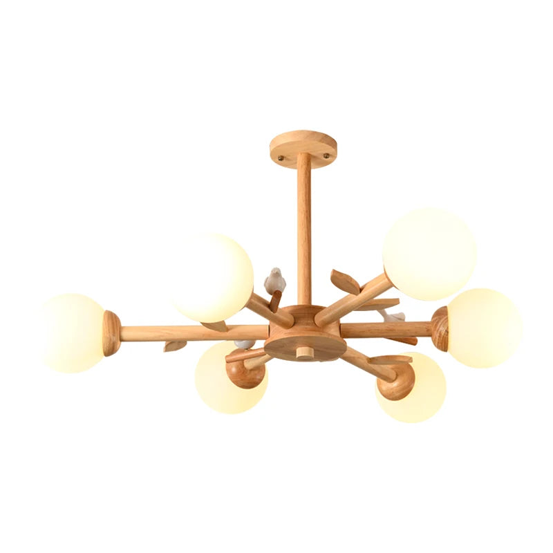 lampe suspendue moderne blanc bois boules translucides branches led chambre salle manger