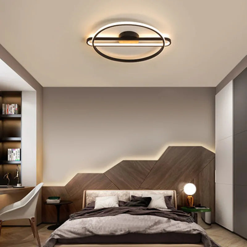 lampe moderne noire dorée acrylique métal brillant télécommande led 10 15m²