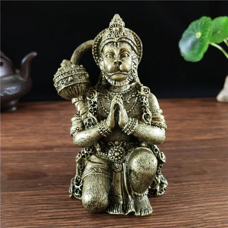 statue hanuman dieu singe bronze details sculptés decoration religieuse traditionnelle hindoue massue ornée