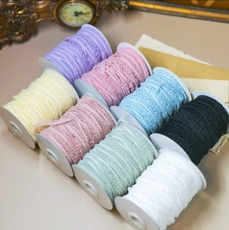 ruban élastique dentelle rose blanc vert bleu noir gris rayures franges adhésif