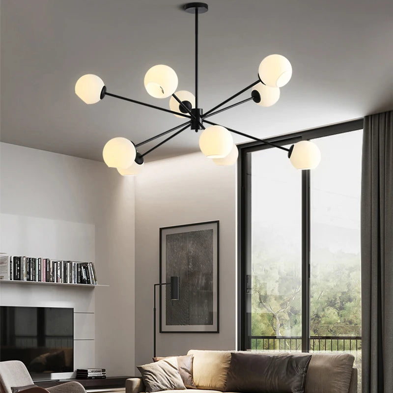 suspension lumineuse moderne or noir sphères transparentes scandinave
