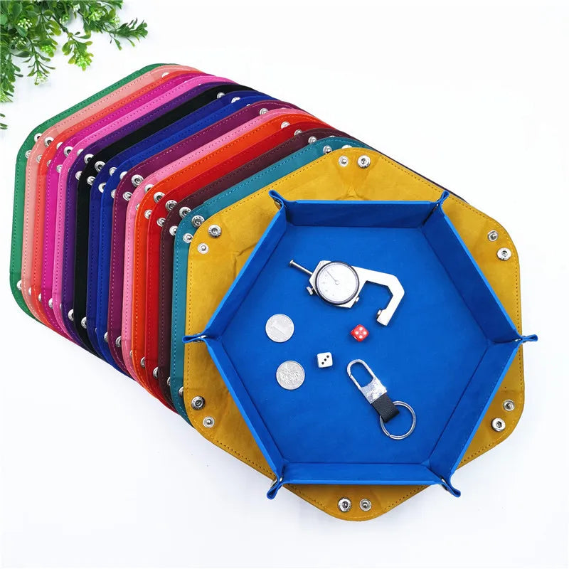 plateau rangement hexagonal moderne couleur variée tissu velours pu clips bleu vert rose orange