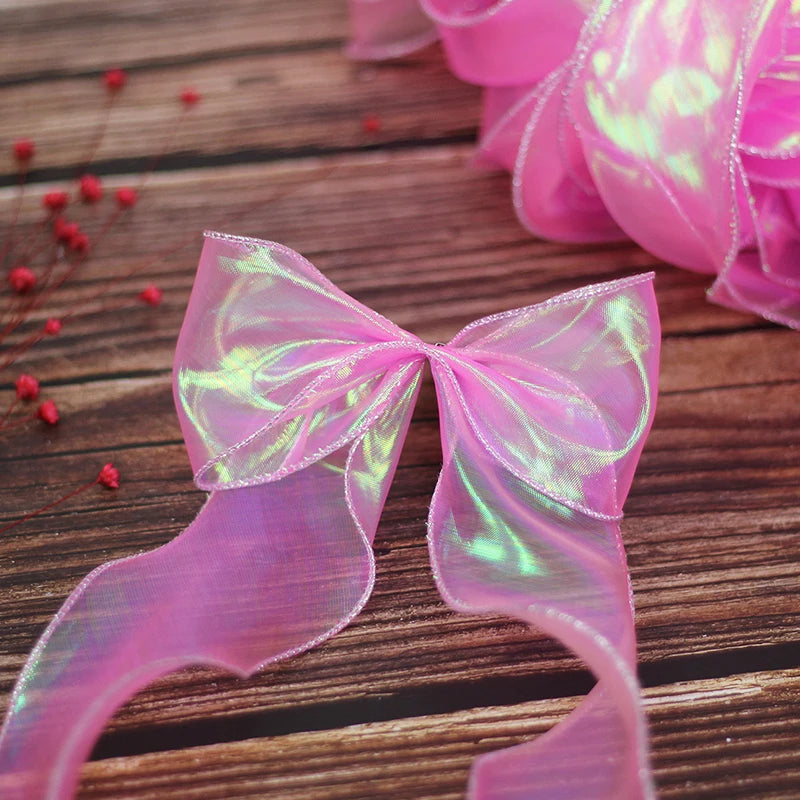 ruban organza holographique violet rose vert bleu blanc moderne élégant semi transparent 6cm 5yards
