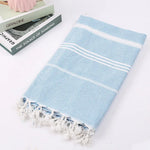 serviette bain rayée 100x180cm coton biologique séchage rapide franges classique rose gris bleuclair