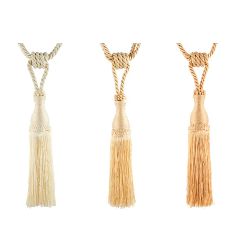 accessoires rideau attaches pompons franges tressage corde beige doré blanc cassé bohème classique