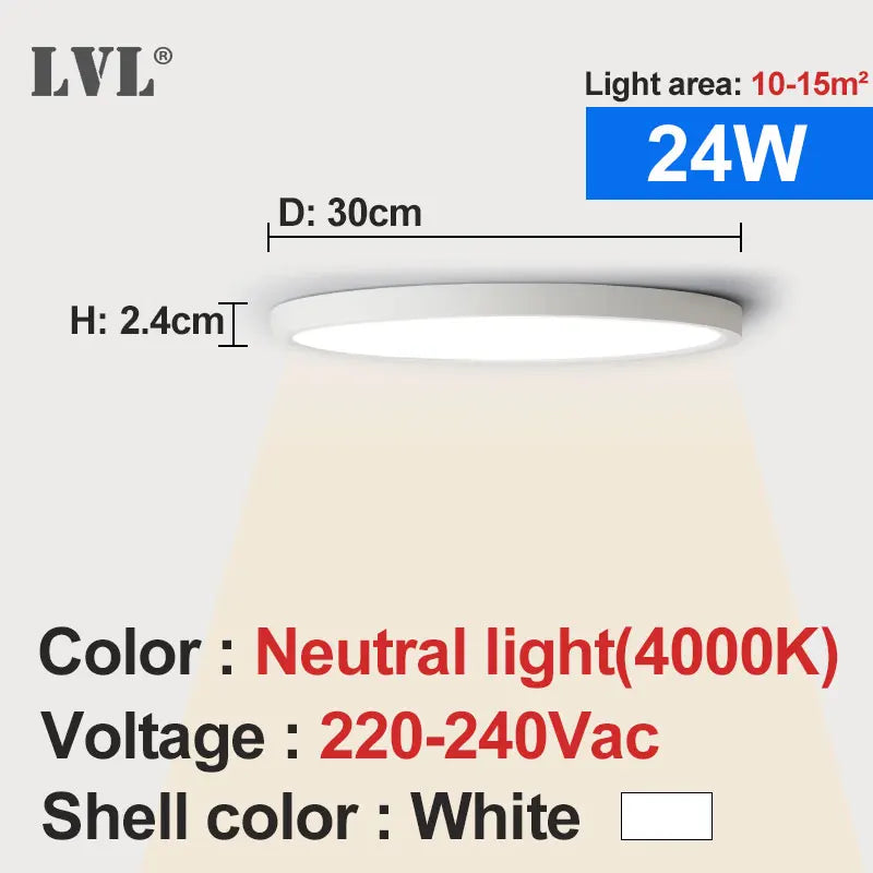 plafonnier led moderne blanc 220v 12w 18w 24w 32w 5000k 2000lm 30m²