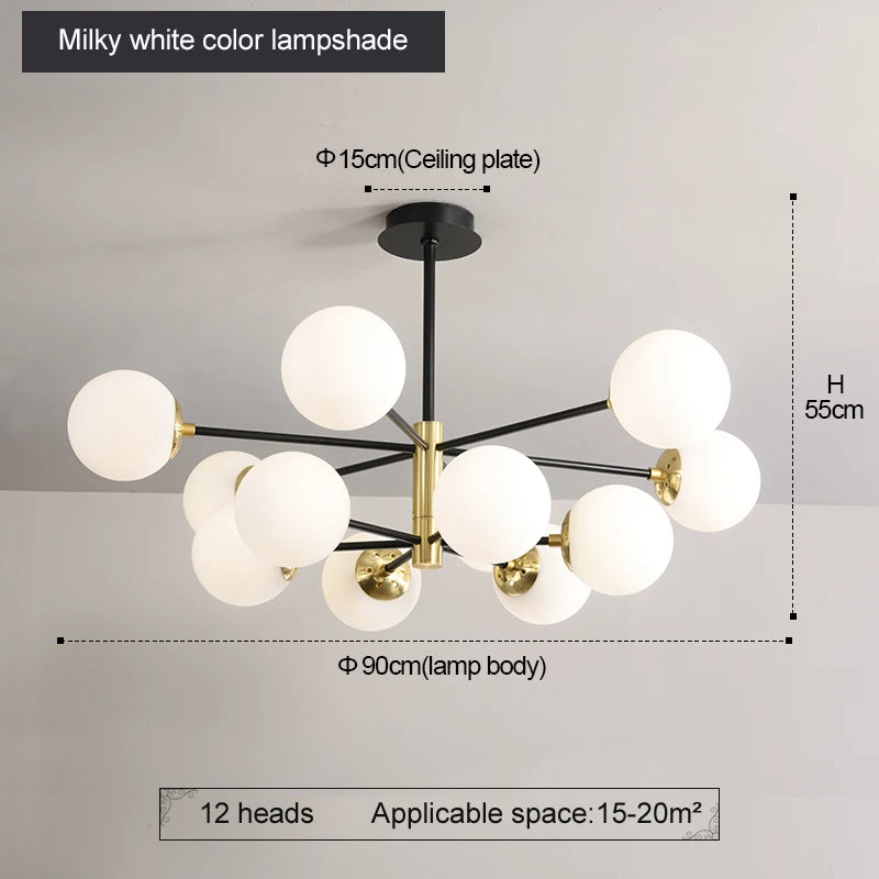 suspension lumineuse moderne boules sphériques translucides noir doré led echangement facile