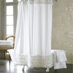 rideau douche blanc opaque classique polyester ourlet standard anneaux métalliques machine lavable