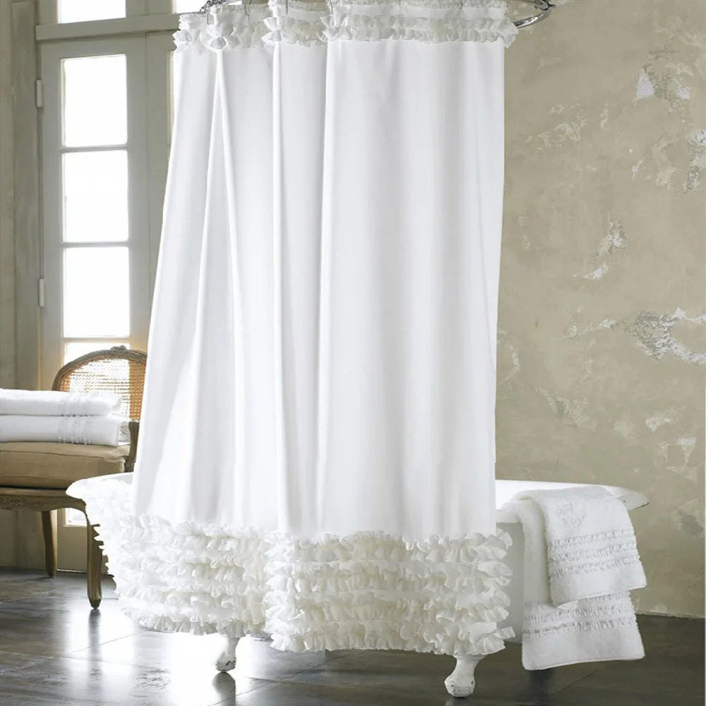 rideau douche blanc opaque classique polyester ourlet standard anneaux métalliques machine lavable