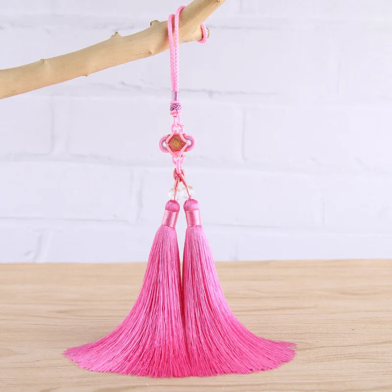 pompon soie couleur doré rose vert foncé uni opaque traditionnel fixé chainette breloque