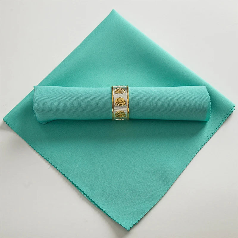 serviettes table pliées polyester 48x48cm orange vert beige gris violet marron rouge classique clips
