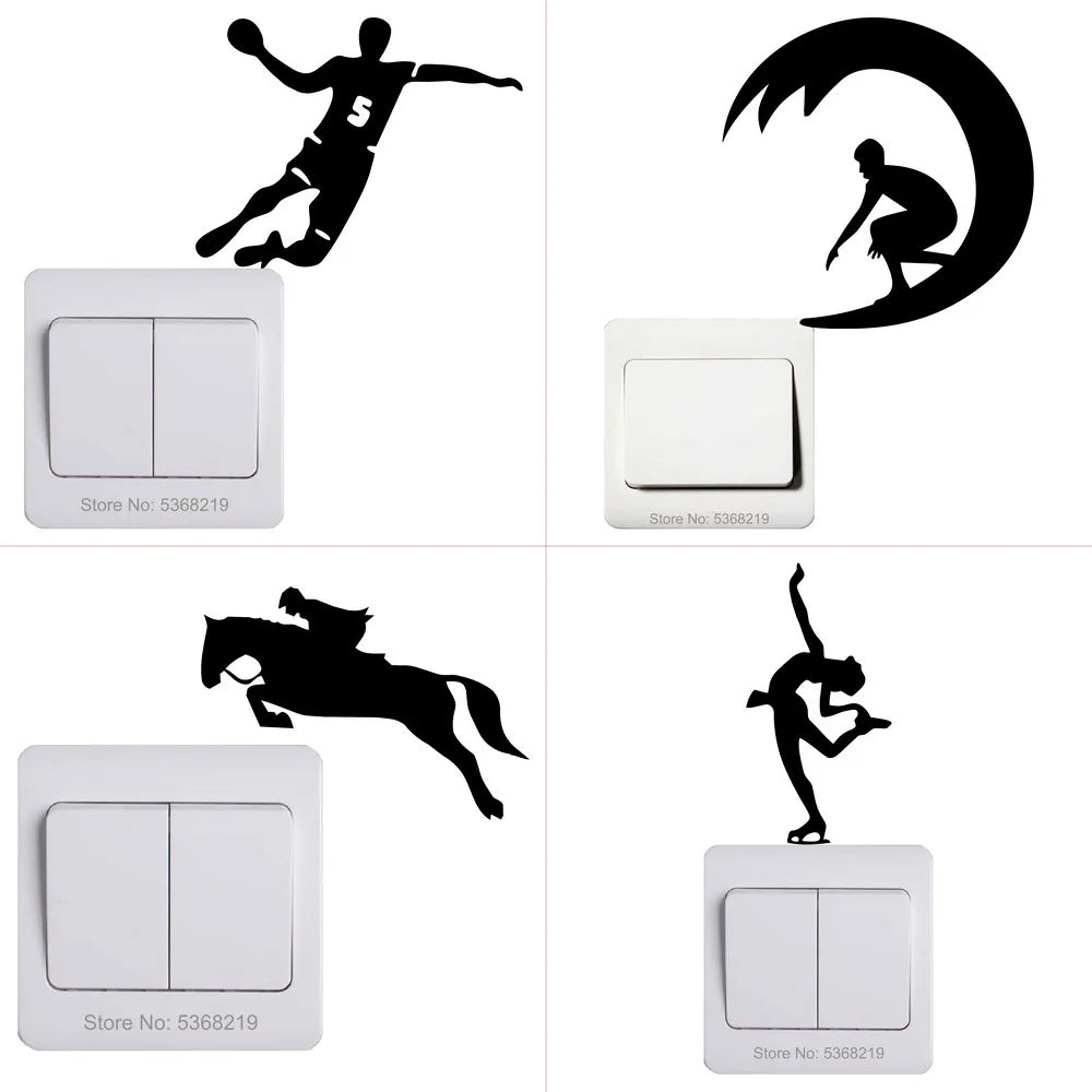 Détail de l'autocollant mural sportif montrant les motifs de tennis et yoga