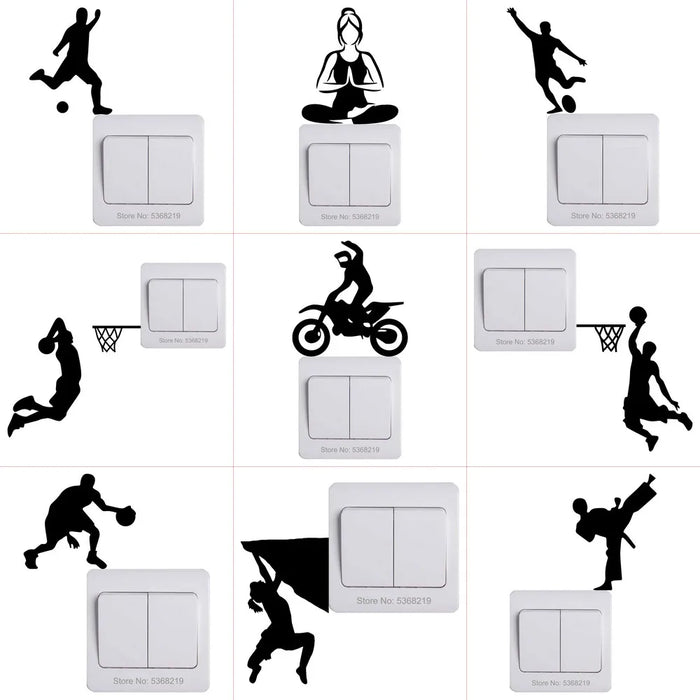 Autocollant mural sportif pour chambre de garçon avec motifs de football et basket