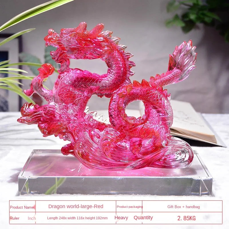 dragon sculpté transparent moderne orange vert bleu rouge décoration cadeau anniversaire lider