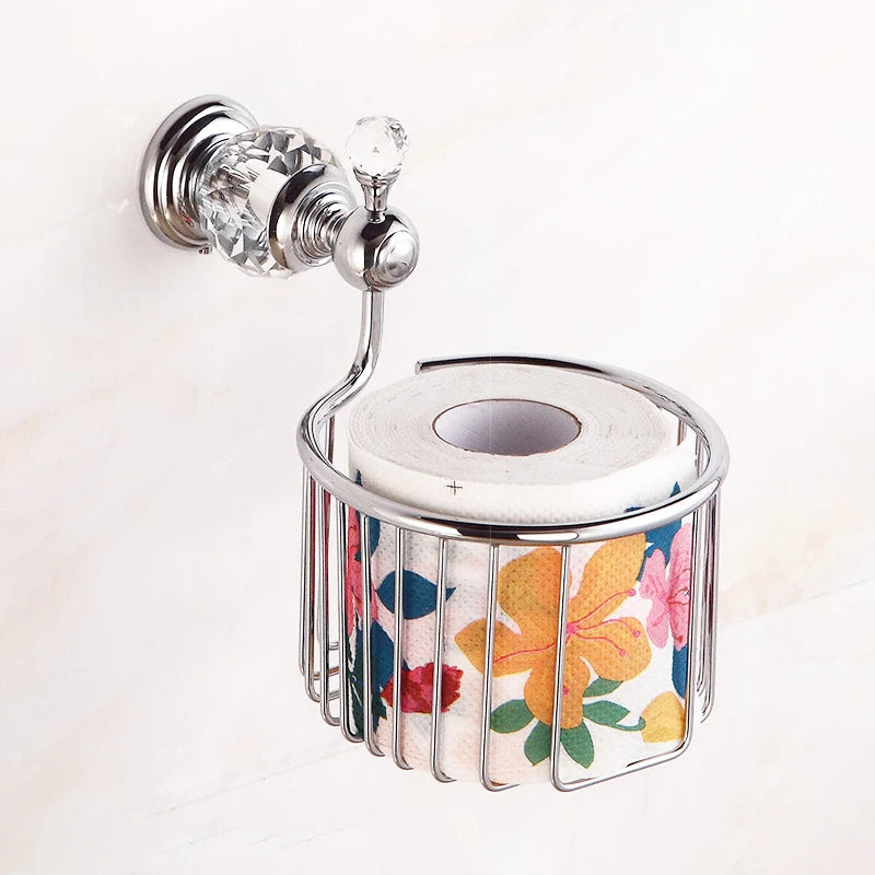 accessoires salle bain chrome cristaux motifs dorés porte savon dentifrice serviettes goblets sèche cheveux