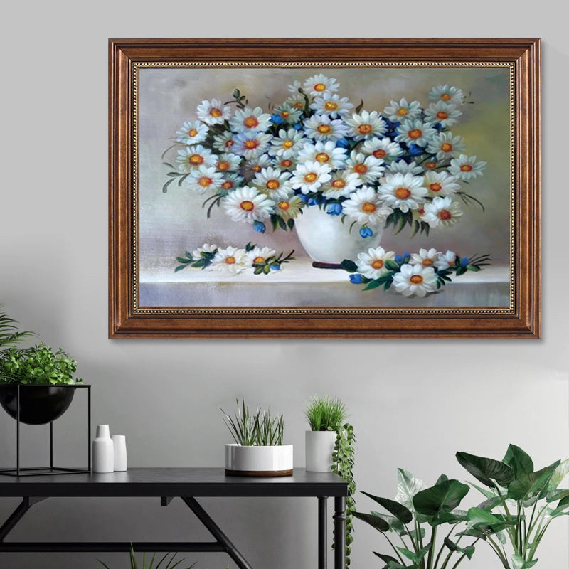 Kit broderie fleur daisy motif floral toile coton imprimée fil coloré vase décoration maison