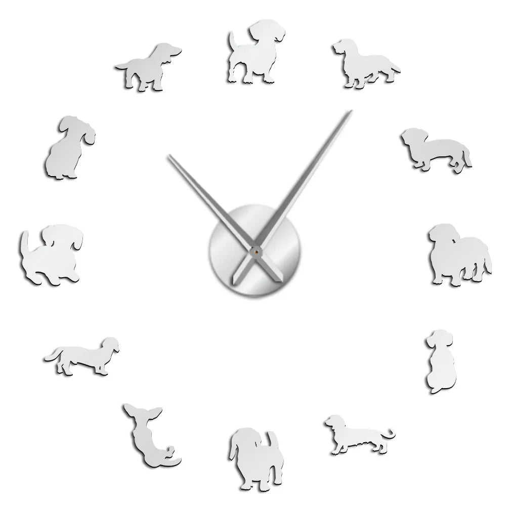 horloge murale moderne chien noir doré grande diy aiguille quartz unique