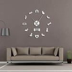 horloge murale moderne chien maison os cœur salon quartz aiguille noir doré stickers