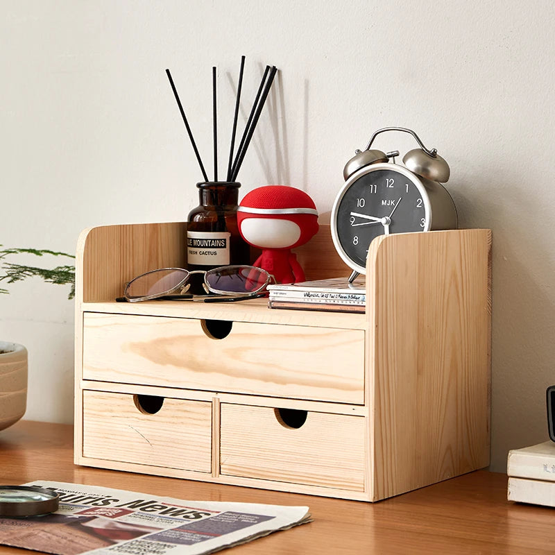 rangement bois tiroirs diffuseur parfum réveil vintage minimaliste organiser objets divers capacités stockage moderne