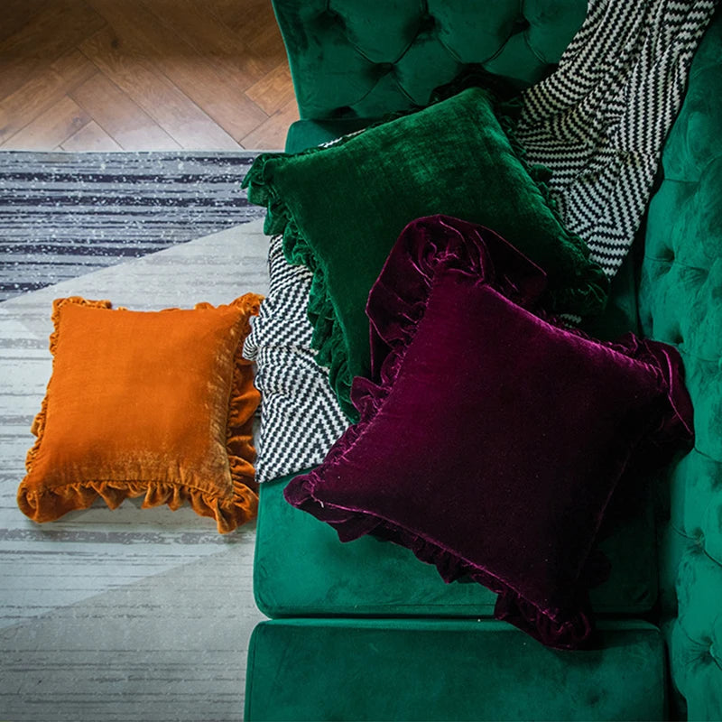 taies d'oreiller décoratives velours vert olive respectueuses environnement élégant maison fixation coussins