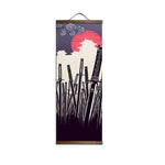 toile peinte art japonais femme épée fond texturé classique blanc noir rouge gris