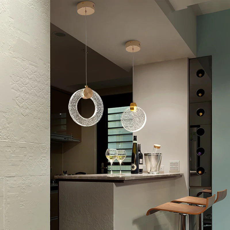 suspension lumineuse moderne cristal transparent cuivre doré chambre salon luxe