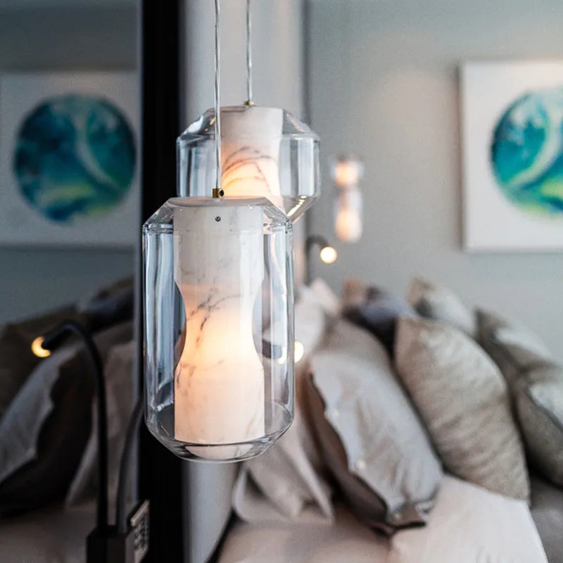 lampe suspendue moderne marbre blanche transparente salon chambre hallhôtel(touch screen)