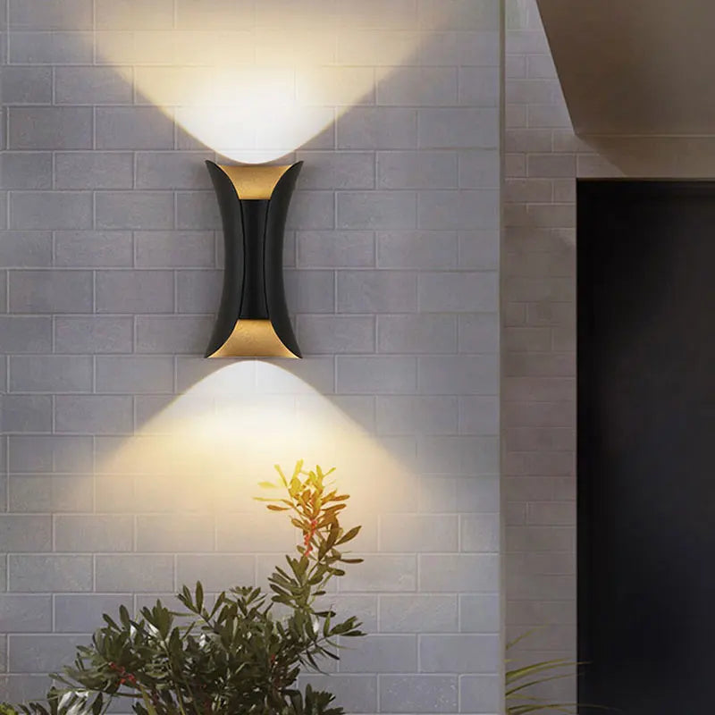 lampe murale moderne noir doré incurvée deux sources lumineuse montée mur haute qualité ip55