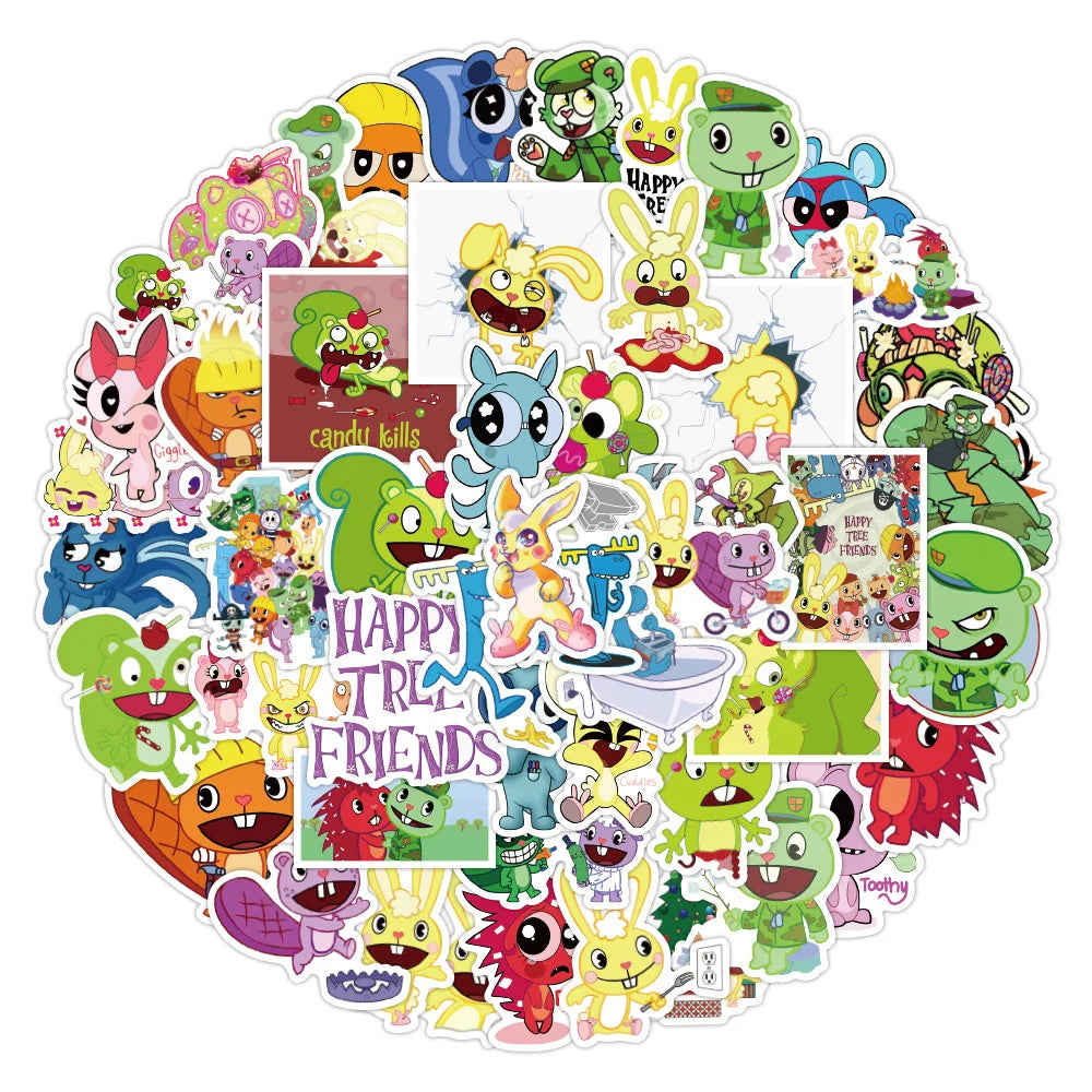 sticker cartoon happy tree friends autocollant dessin animé visage souriant adhésif vinyle étanche pvc